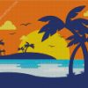 Sunset Beach With Palm Silhouette diamond painting
