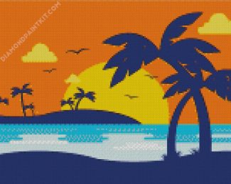Sunset Beach With Palm Silhouette diamond painting