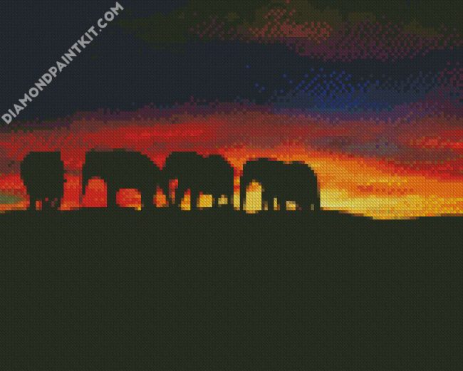 Sunset Elephants diamond painting