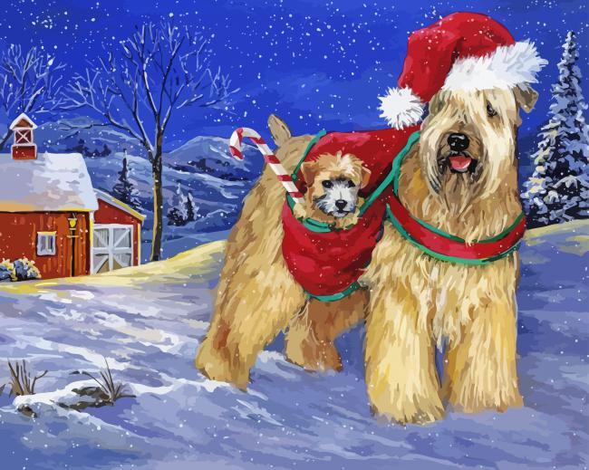 Wheaten Terrier Christmas diamond paintig