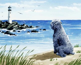 Bouvier Contemplating A Lighthouse diamond painting