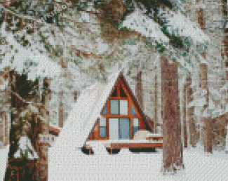 Cozy Snowfall Forest Cabin diamond paintings