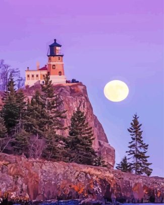 Full Moon Rock Lighthouse Diamond Painting