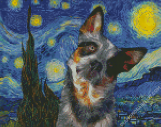Starry Night Australian Cattle Dog Diamond Painting