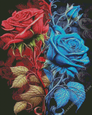 Aesthetic Red And Blue Roses Diamond Painting